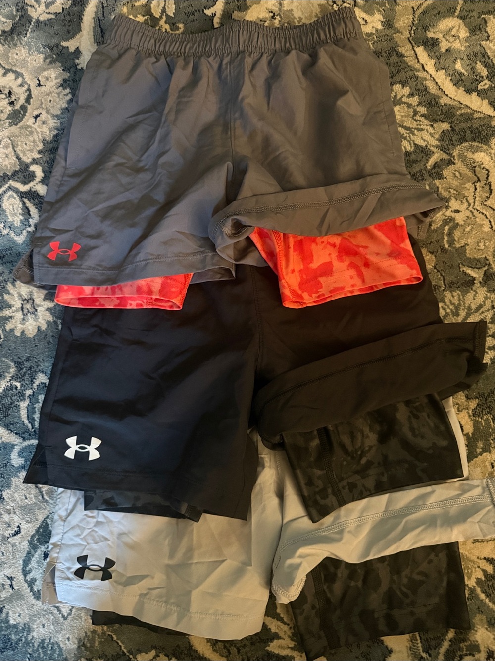 Under Armour Kids' shorts 3 pairs lined y medium. Light Gray Black and Dark gray